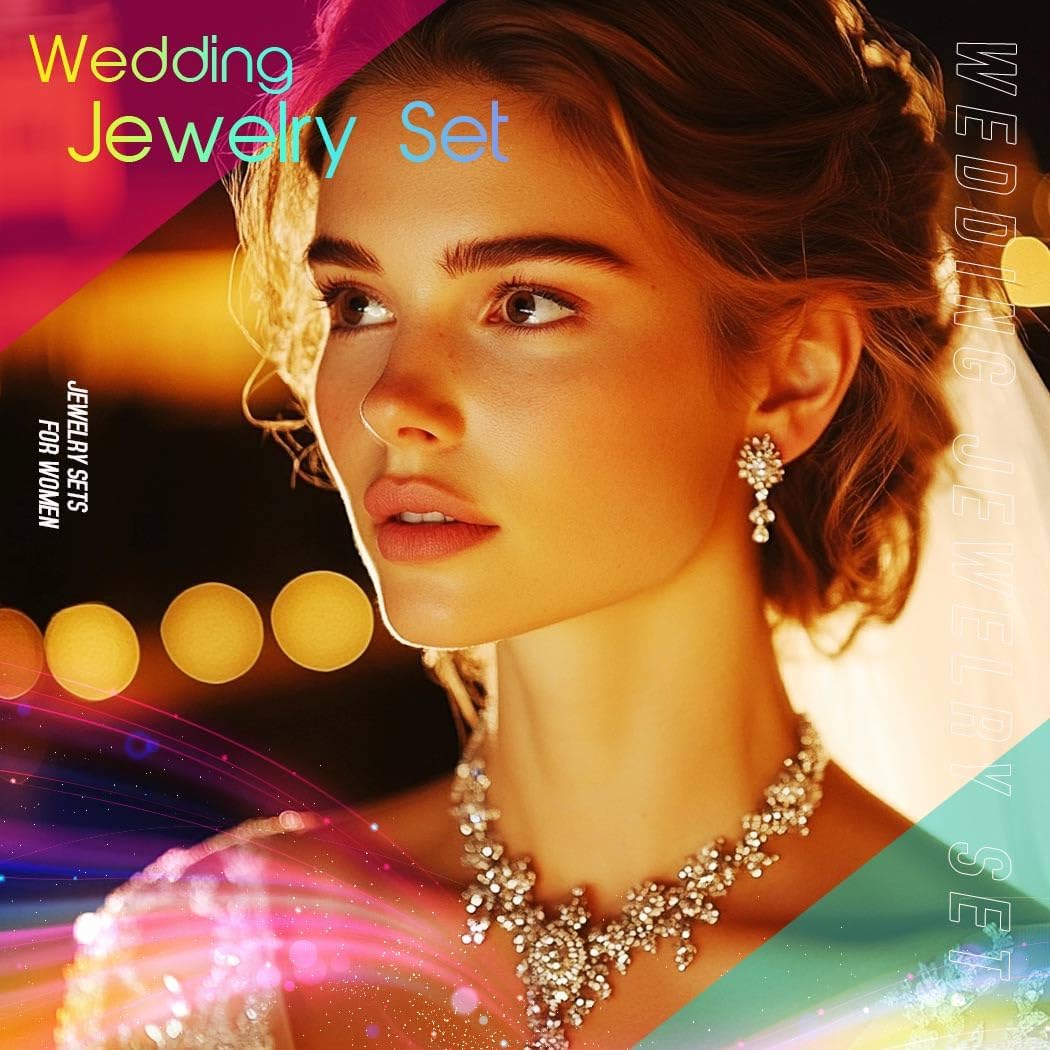 Aukmla Bridal Wedding Jewelry Set Silver Rhinestones Choker Necklaces Earrings Bracelet Sets Prom Jewelry for Women and Brides