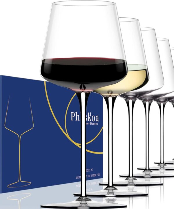 White Red Wine Glasses Set of 6  18oz ClearHand Blown Crystal Wine Glass  Tall Long Stem Modern Wine Glasses  Square Wine Glass with flat bottom  Unique gifts for Wedding,Brithday,anniversary