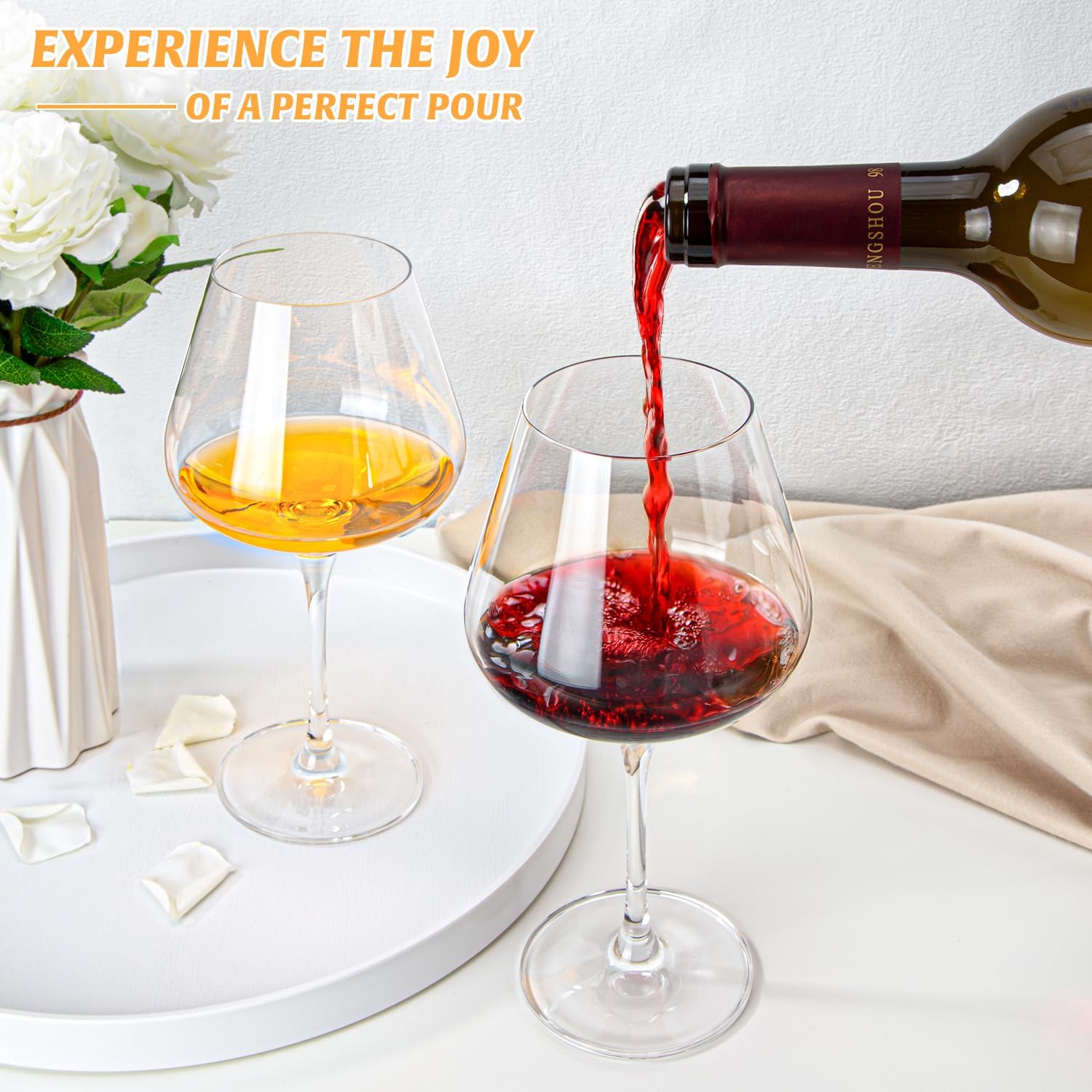 Crystal Red Wine Glasses Set of 4 16 oz Elegant Long Stem Wine Glasses in Gift Box, Premium Glassware for Wedding, Anniversary, Birthday Gifts