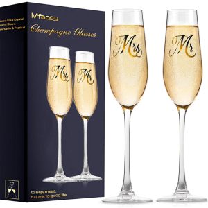 Mfacoy Mr. & Mrs. Champagne Flute Set, Wedding Decor - His and Hers, Wedding Toasting Glasses for Engagement Celebrations, Bridal Shower and Registry Idea, Tall Wine Glasses for Bride and Groom Gifts