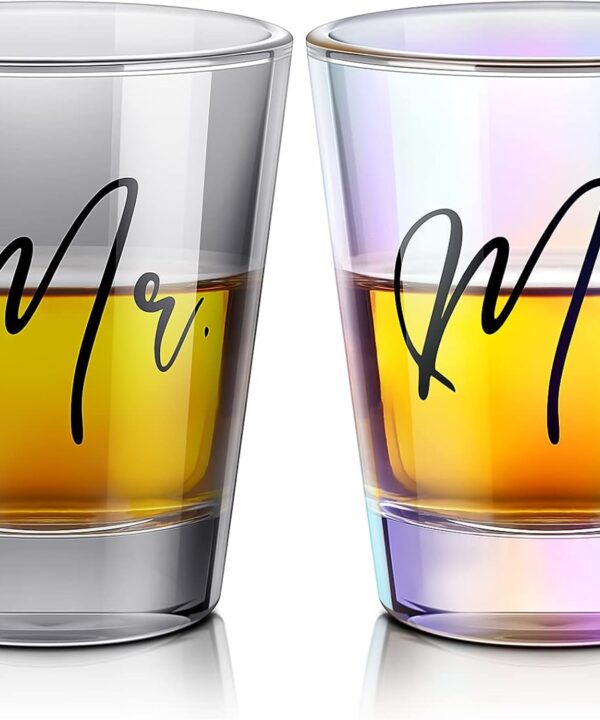 Sumind 2 Pcs Mr and Mrs Bride and Groom Wedding Wine Glasses Funny Bride 2 oz Mr and Mrs Engagement Gift Stemless Wine Glass for Newlyweds Couples(Black Lettering)