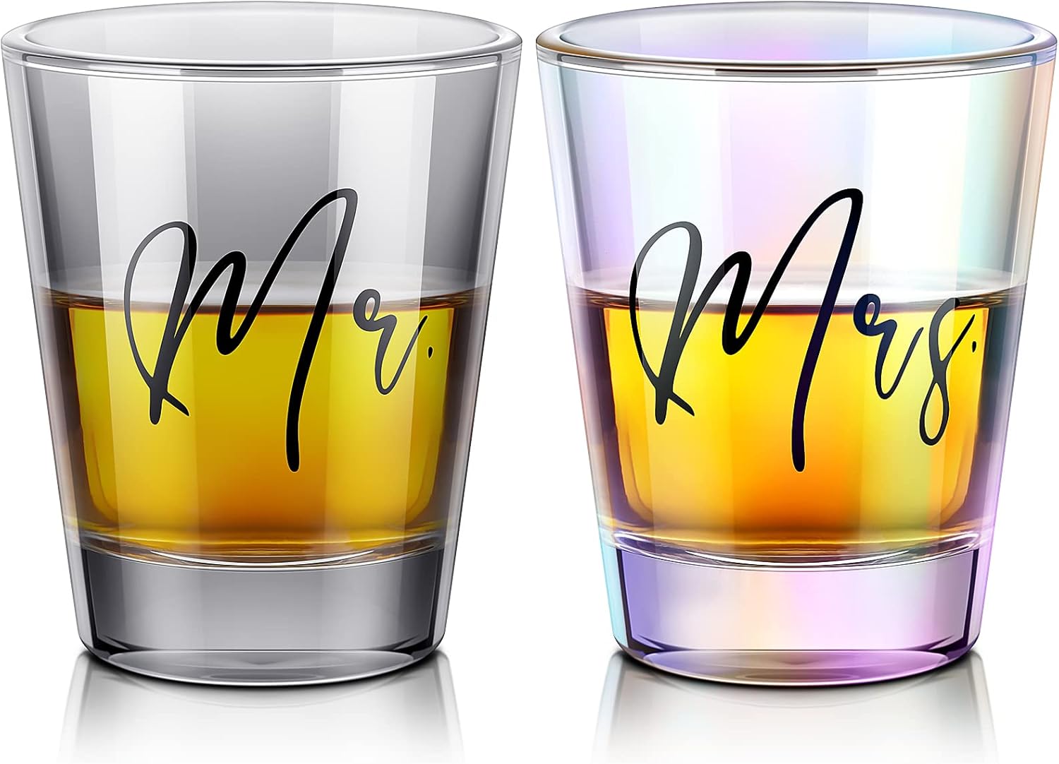 Sumind 2 Pcs Mr and Mrs Bride and Groom Wedding Wine Glasses Funny Bride 2 oz Mr and Mrs Engagement Gift Stemless Wine Glass for Newlyweds Couples(Black Lettering)