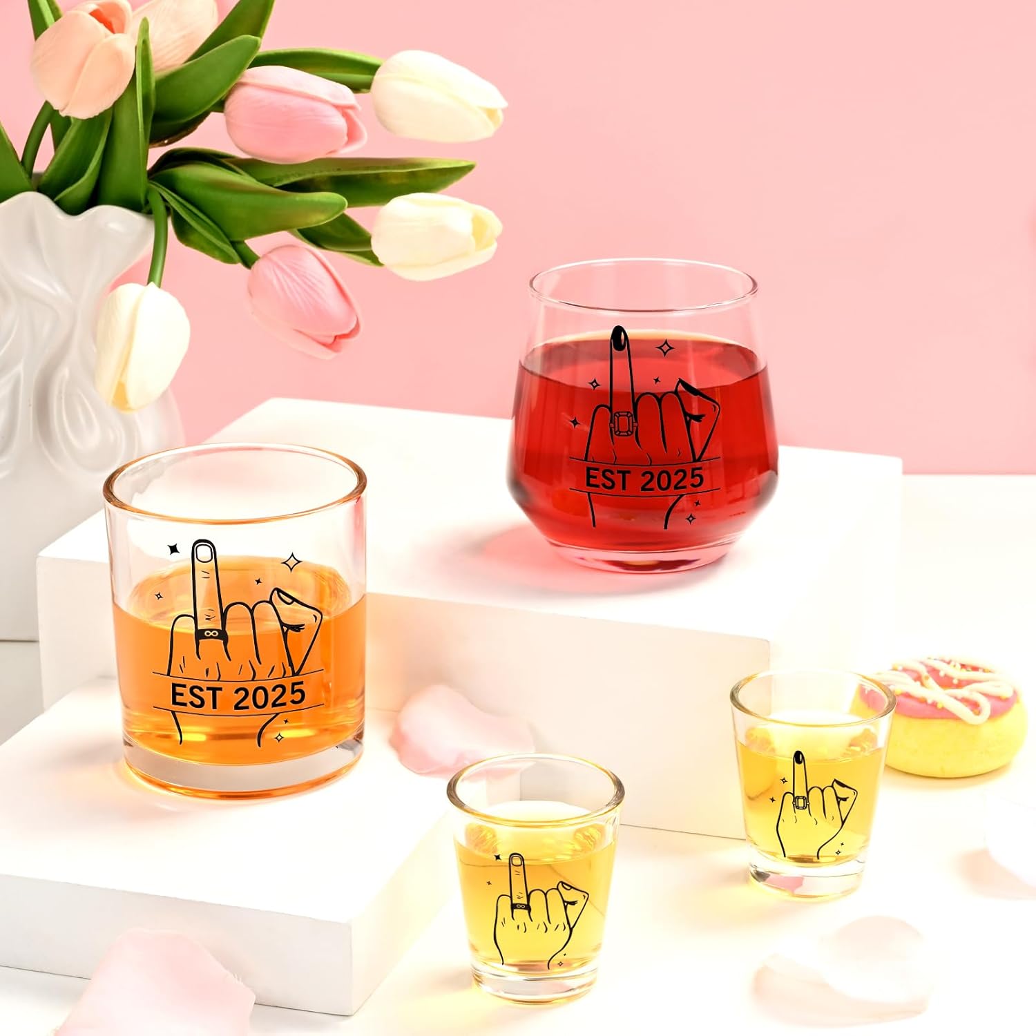 Futtumy Ring Finger Est 2025 Wine Glasses Set of 4, Wedding Gifts for Couples, Bridal Shower Gifts, Engagement Gift for Couples Bride Groom Mr. Mrs. His Hers Bride To Be