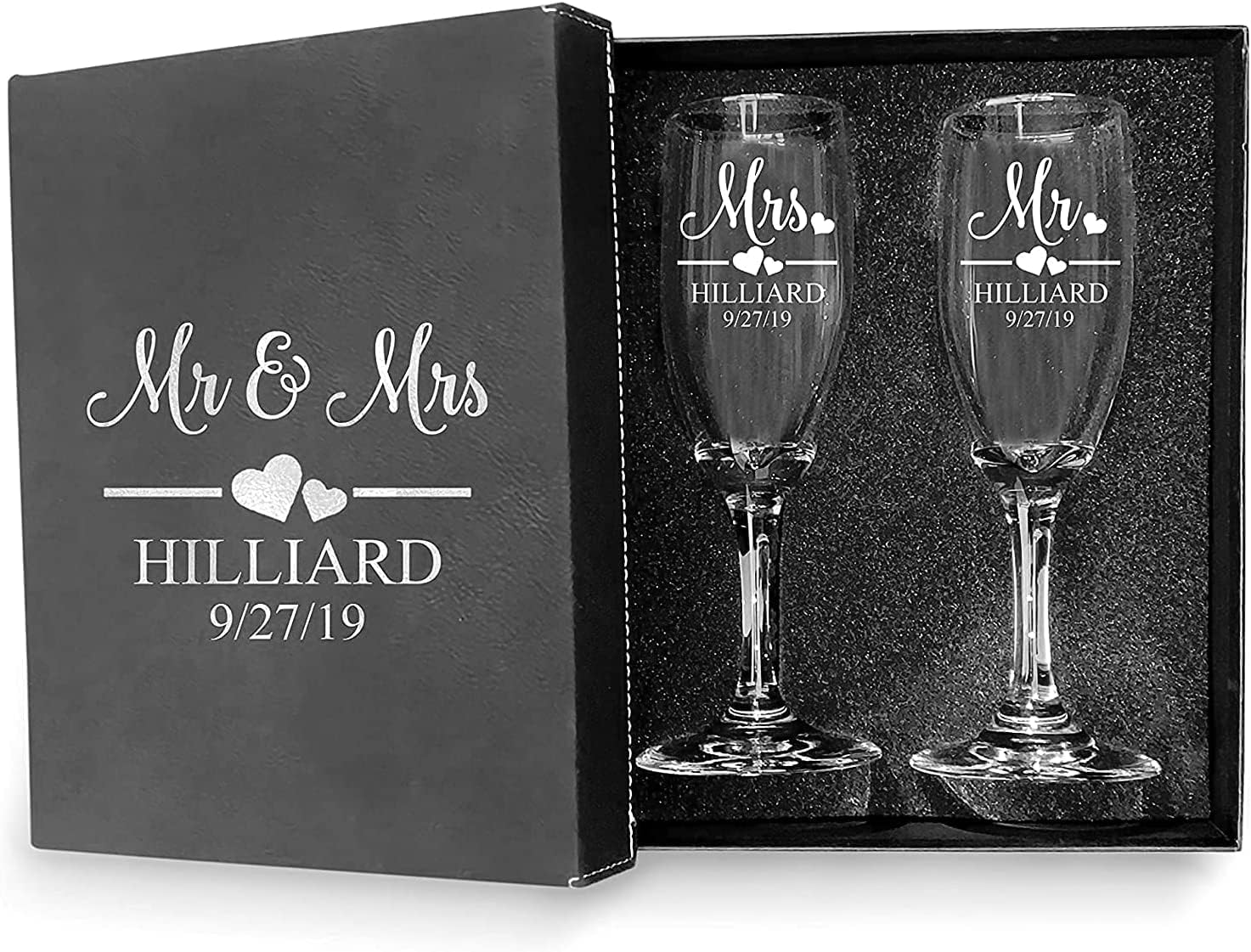 Mr and Mrs Wedding Toasting Champagne Flutes, Set of 2, Laser engraved Tosting Flutes Engraved Personalized Glasses for Bride and Groom