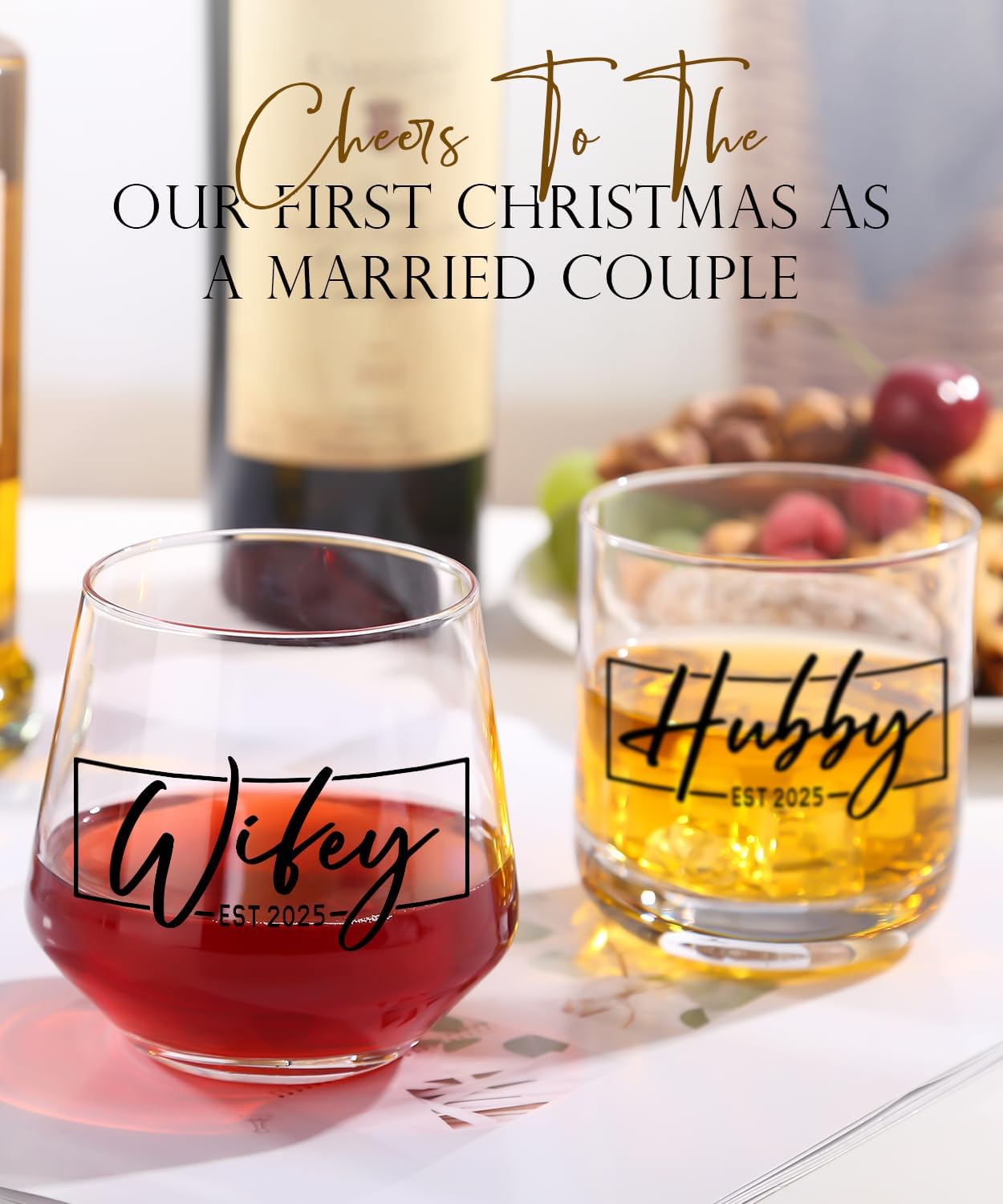 Wedding Gifts 2025 -Hubby & Wifey Wine&Whiskey Glass Set,Mr and Mrs Gifts – Anniversary Wedding Gift for Couple,Unique Bridal Shower Gift,Bride and Groom Shot Glasses