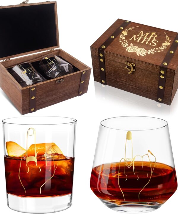 Melonva Wedding Keepsake Box With Gold Wine Glasses - Engagement Gifts for Couples 2024 - Memory Box for Newly Engaged Fiance (Rings), Normal