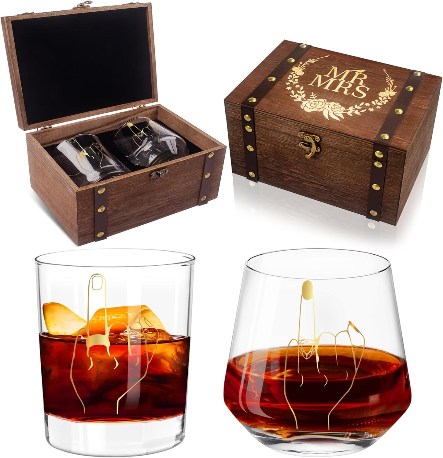 Melonva Wedding Keepsake Box With Gold Wine Glasses - Engagement Gifts for Couples 2024 - Memory Box for Newly Engaged Fiance (Rings), Normal