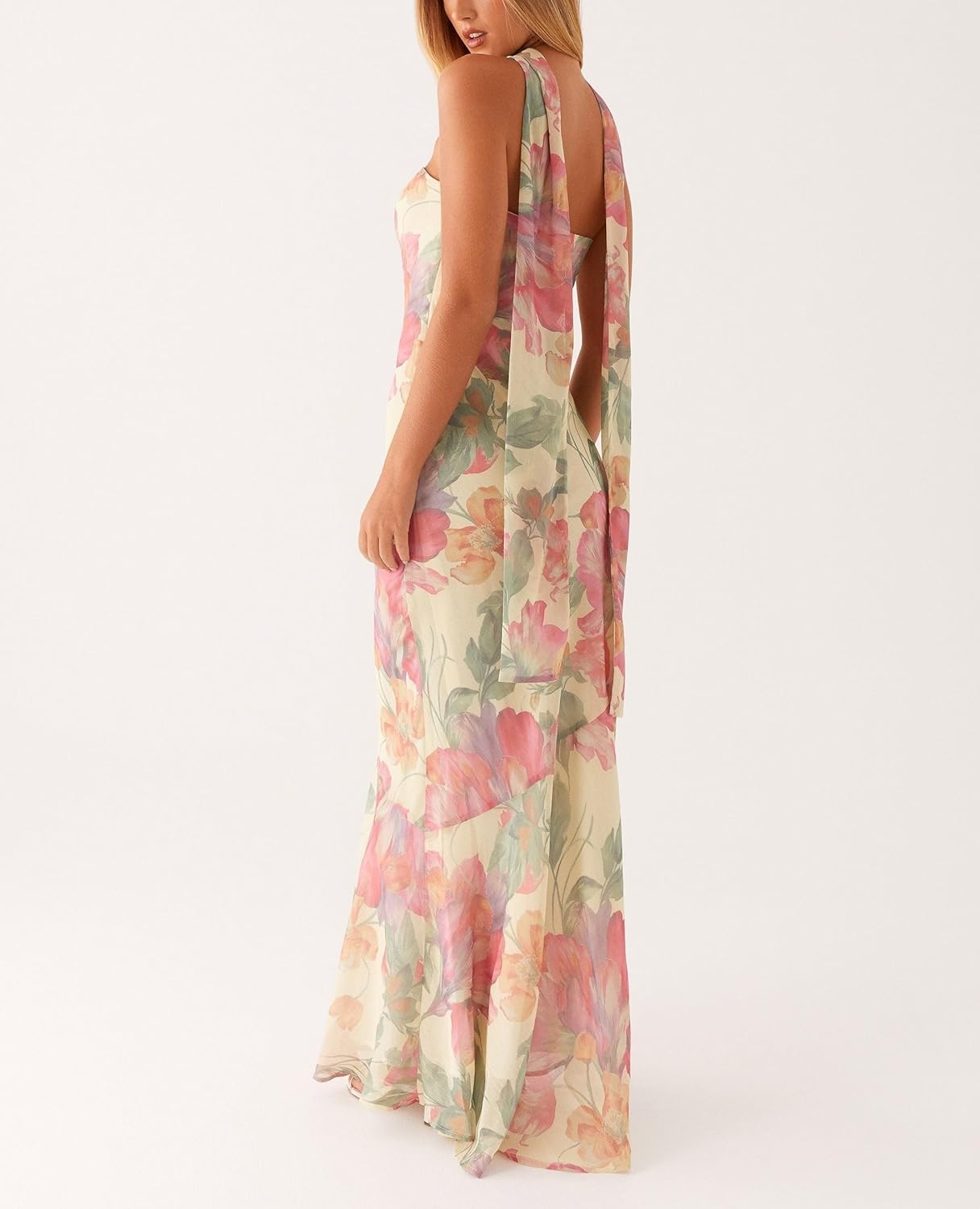 Women Strapless Floral Dress with Sarf Mesh Tube Maxi Dress Summer Cocktail Wedding Guest