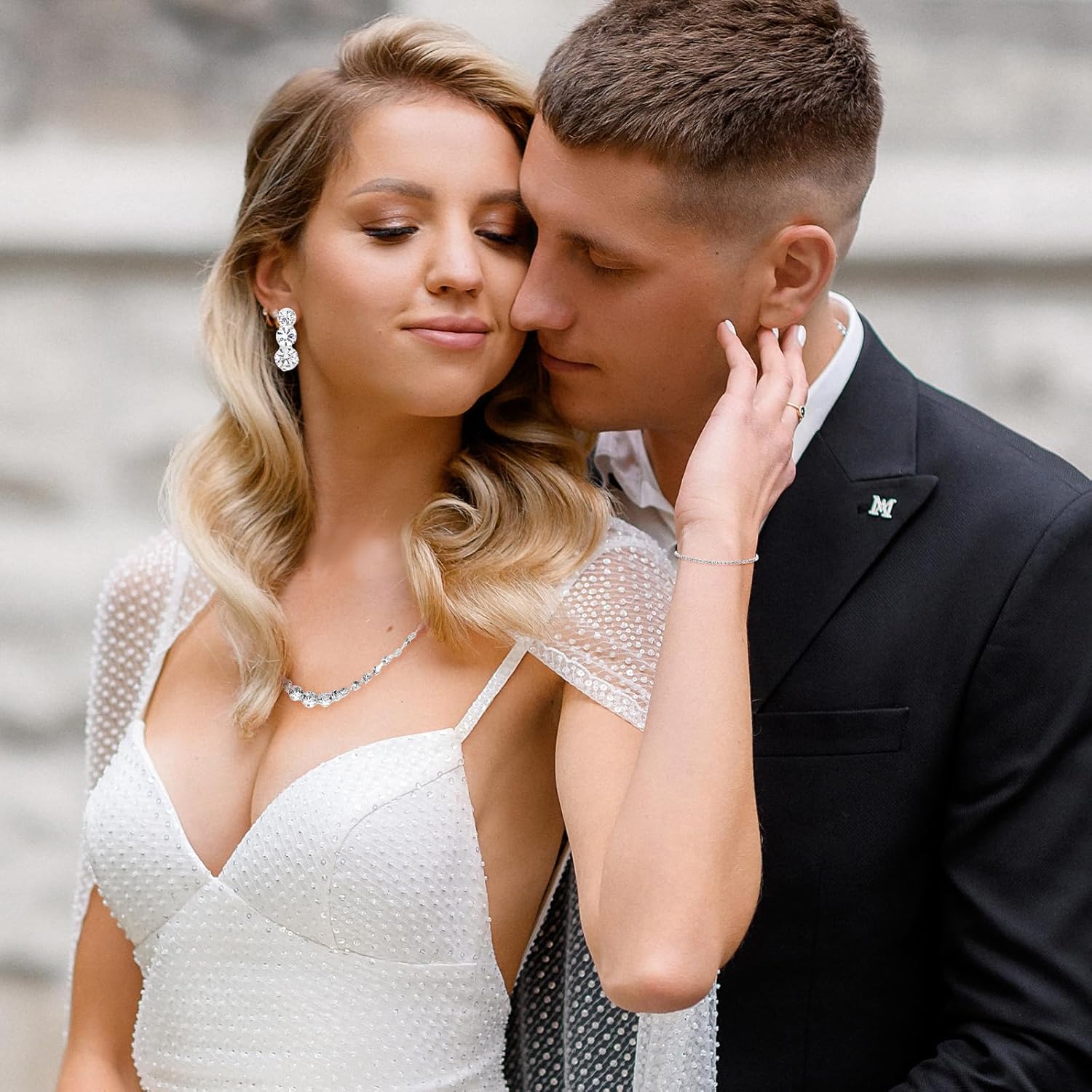 Silver Jewelry Set for Women, Rhinestone Necklace Bracelet Dangle Earrings Set, Crystal Bridal Wedding Party Jewelry Sets for Bride Bridesmaid Formal Costume Accessories