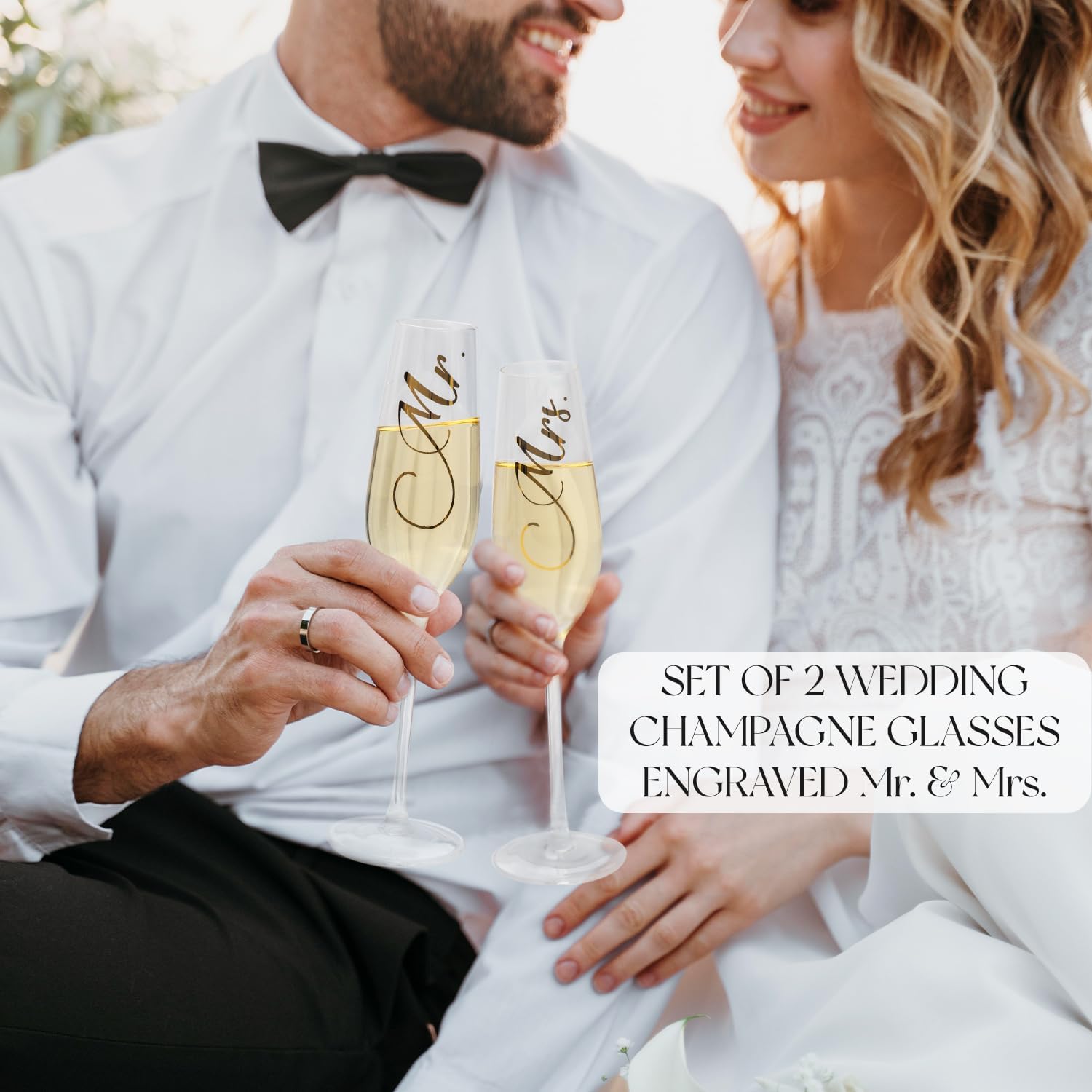 Wedding Cake Knife And Server Set Mr Mrs Champagne Flutes, Bride And Groom Gold Engraved Toasting Glasses With Cocktail Napkins Cake Cutting Set For Wedding, Personalized Engagement Gifts For Couple