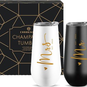 CARANOTS Mr and Mrs Gifts Wedding Gifts for Couples 2025 Bride and Groom Wedding Champagne Flutes for Engagement Anniversary Newly Engaged Cups for Mr and Mrs Champagne Tumbler 10 OZ
