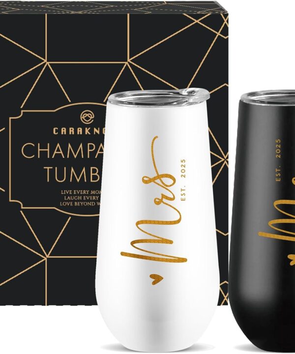 CARANOTS Mr and Mrs Gifts Wedding Gifts for Couples 2025 Bride and Groom Wedding Champagne Flutes for Engagement Anniversary Newly Engaged Cups for Mr and Mrs Champagne Tumbler 10 OZ