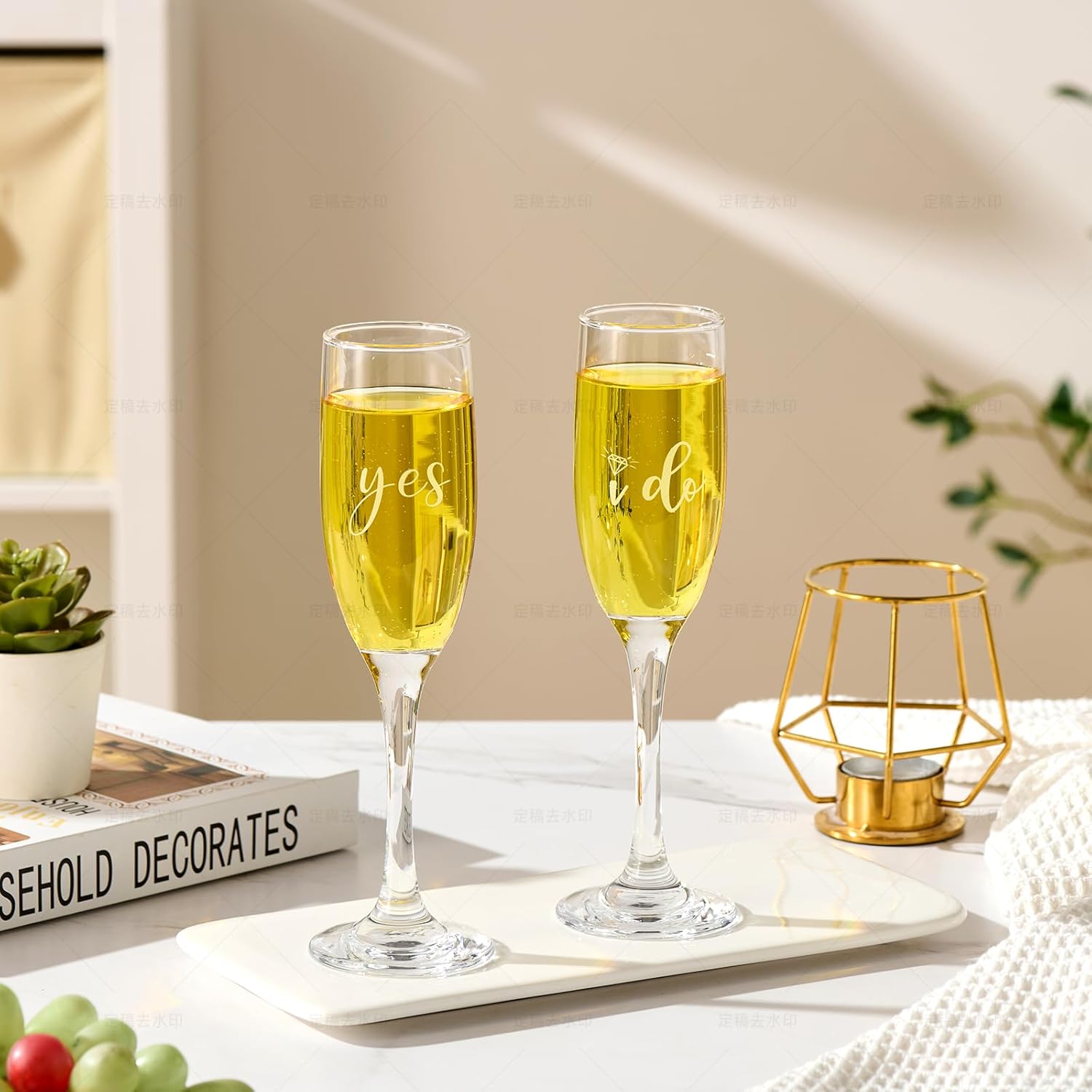 Engagement Gifts for Couples, Champagne Flutes Glass Set, Bridal Shower Wedding Gifts for Newlyweds, Wedding Registry Gift Ideas, Tall Wine Glasses with Wine Stopper and Opener, Yes I do