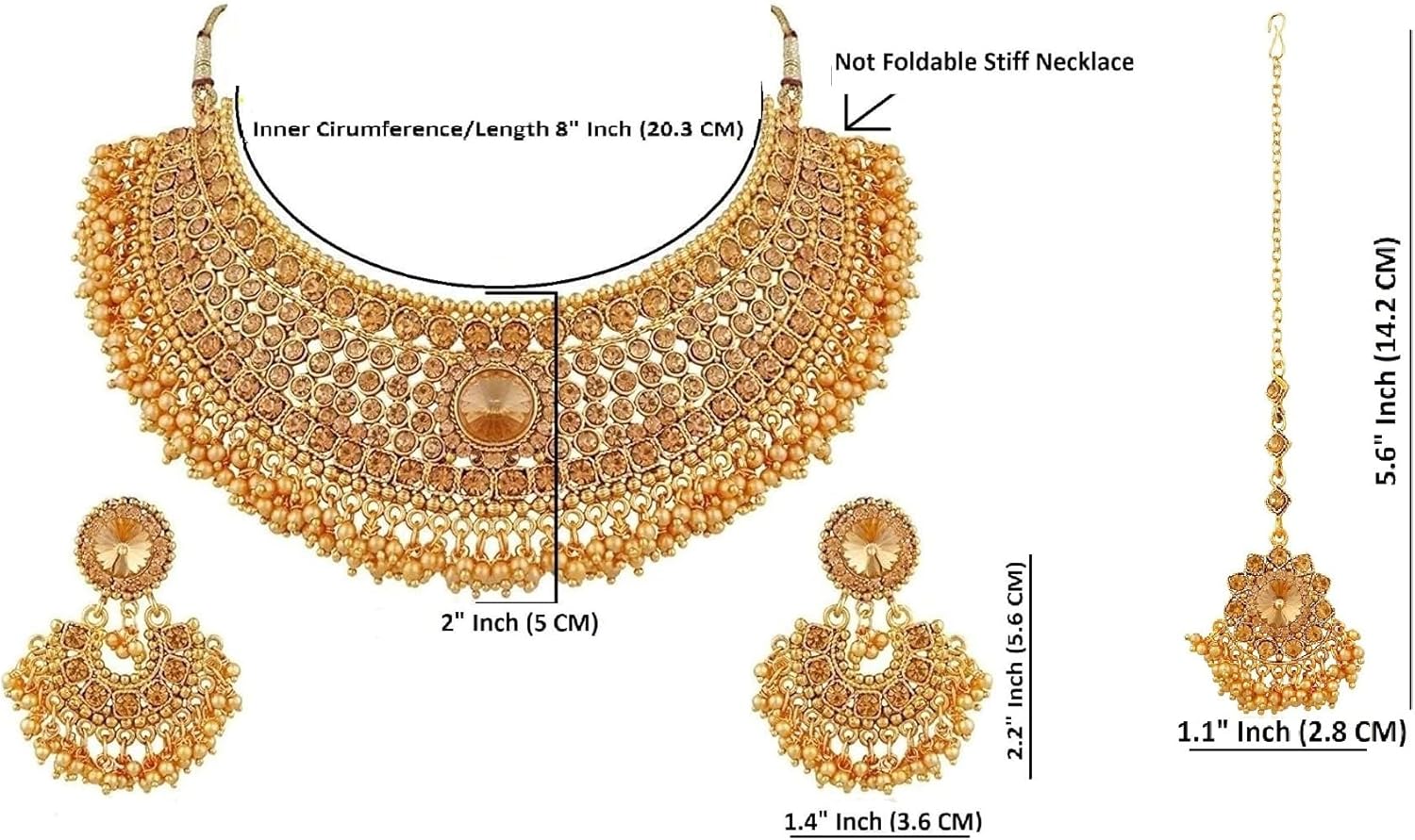 Efulgenz Indian Jewelry Sets for Women Bridal Jewelry Bollywood Traditional Crystal Faux Pearl Wedding Choker Necklace Earrings Maang Tikka Indian Wedding Jewelry