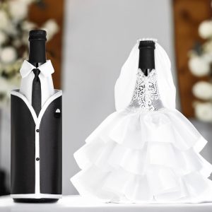 Magik Life Wedding Wine Bottle Covers Set Bride & Groom Bottle Decorations for Wedding Table Elegant Wine Gift for Couple, Bridal Shower, Engagement, Reception Dcor White & Black