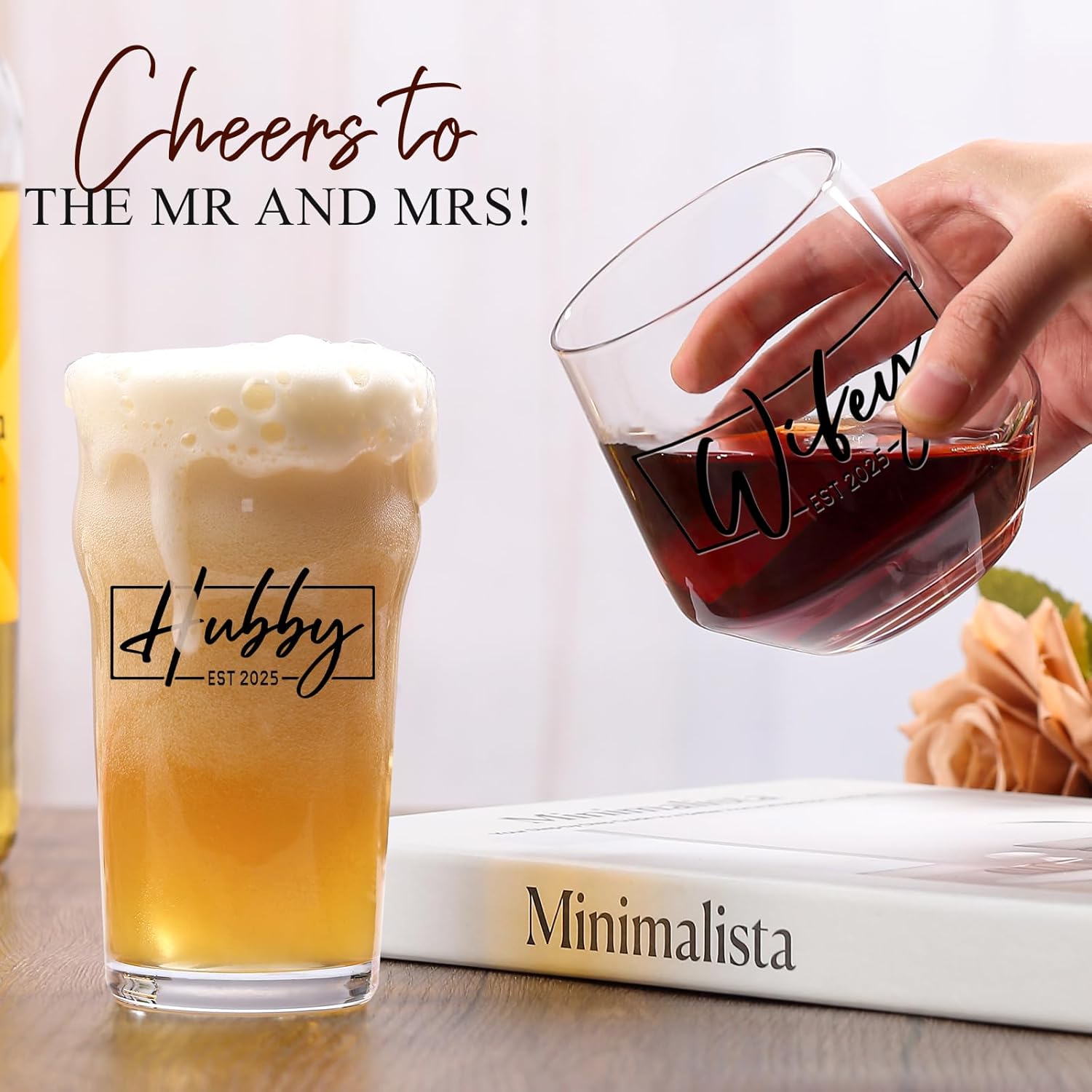 2025 Wedding Gifts for Couples – Engaged Gift & Bridal Shower Gifts for Bride, Hubby & Wifey Drink Glasses gifts for Him/Her, Mr and Mrs Couples present for Bride and Groom