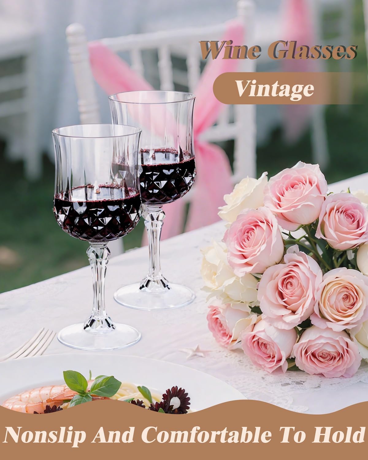 Ciaell 24PCS Plastic Wine Glasses – 7 Oz Plastic Goblets for Party – Clear Vintage Drinking Glasses – Disposable Water Goblets Set for Wedding, Bar, Wine, Beer, Juice, Cocktail, Whiskey