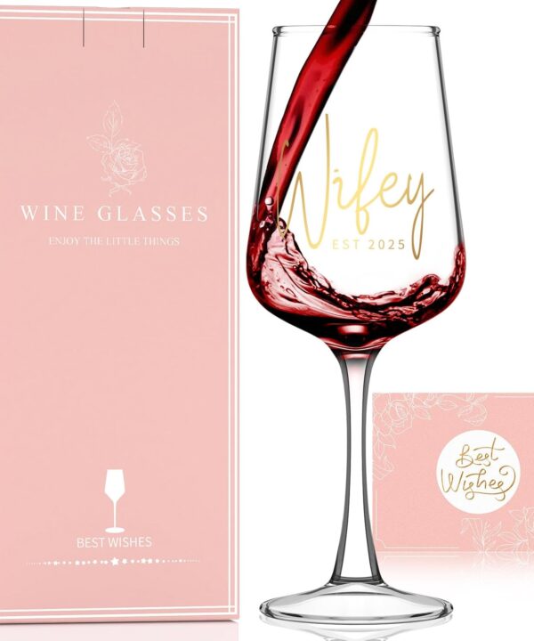 Bridal Shower Gifts, Bride to be Bachelorette Gift for Bride, Wedding Gift Bridal Engagement Gifts for Couples - 15.5 Oz Wine Glass