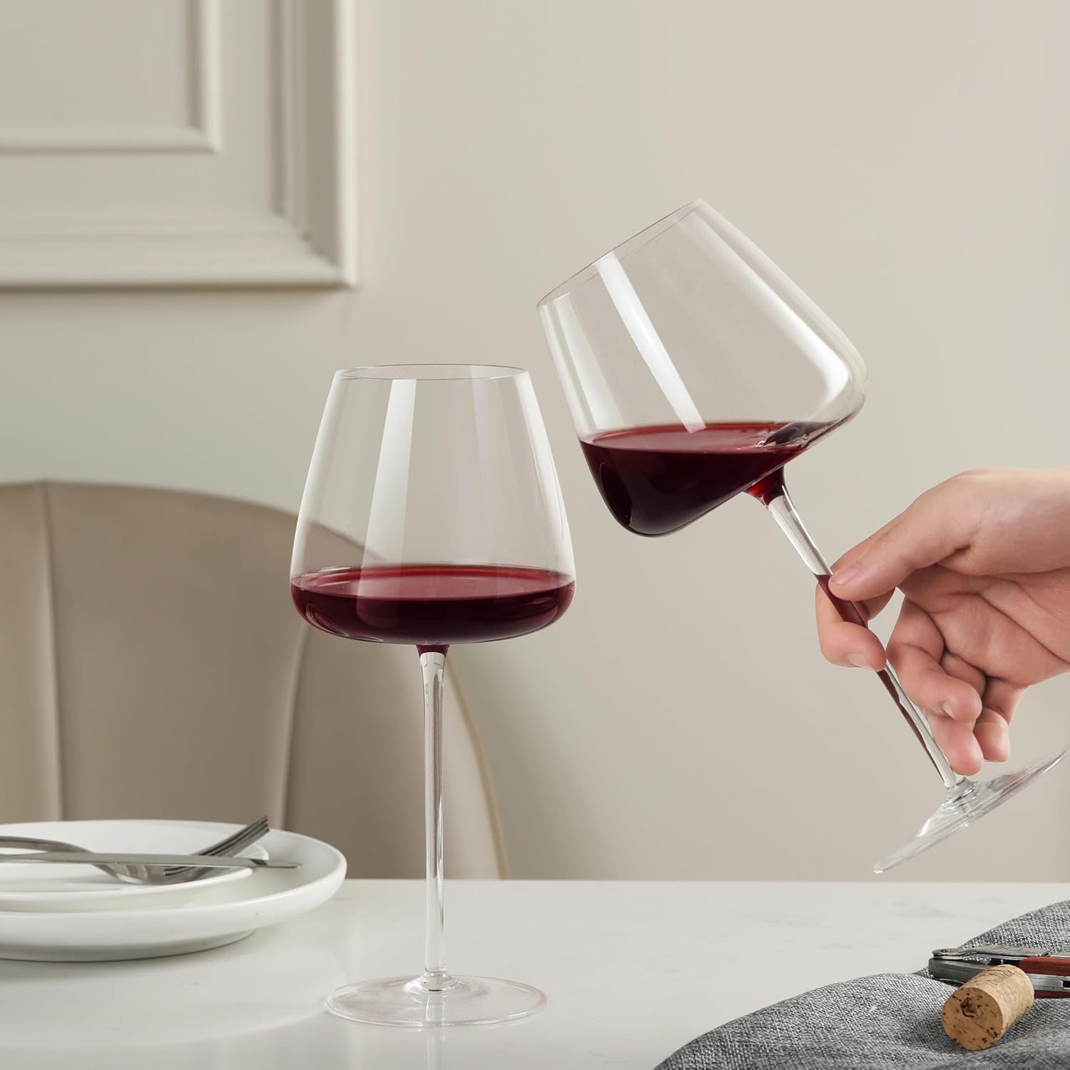 Red Wine Glasses Set of 4, Hand Blown Premium Crystal Wine Glass 18oz, Thin Rim, Long Stem White Wine Glasses for Wedding, Christmas, Birthday Gift