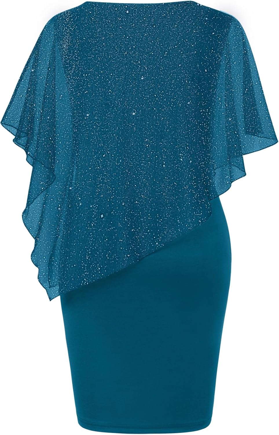 SeSe Code Women’s Mesh Cape Overlay Bodycon Knee Length Pencil Dress for Wedding Guest