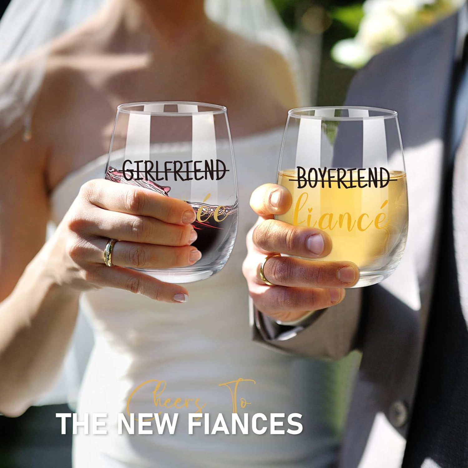Engagement Gifts for Couples, Newly Engaged Gifts for Couples, Cool Engagement Gift for Her, Fiance Fiancee Gift for Him and Her, Bride and Groom Engagement Wine Glasses, Women Engagement Party Gifts