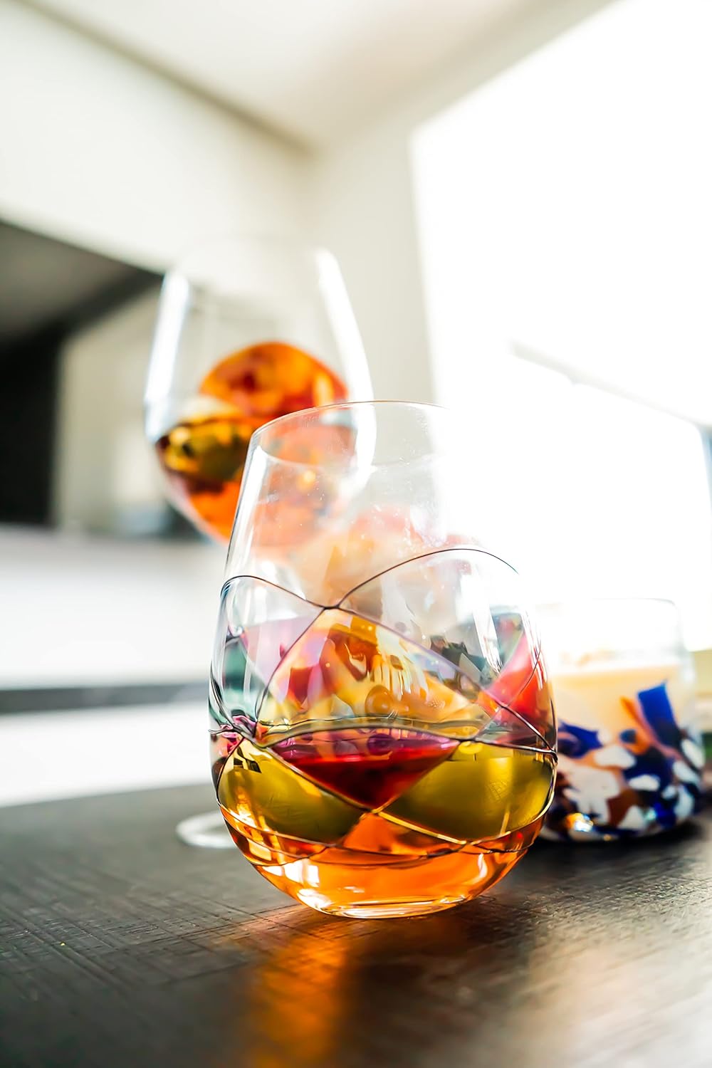 BARCELONA Stemless Wine Glasses HandPainted Set of 1 Unique Wine Gift for Wedding, Anniversary, Housewarming & Christmas Sagrada Familia Style Ideal for Women & Men