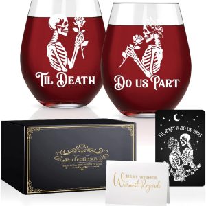 Perfectinsoy Skull Wine Glass 2 Piece with Gift Box, Zombie Design, Valentine's Day Autumn Halloween, Anniversary Wedding Gifts, Couple Gifts for Boyfriend and Girlfriend. (Do Us Set of 2)