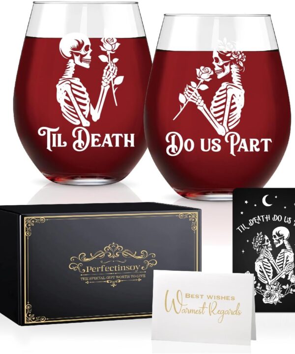 Perfectinsoy Skull Wine Glass 2 Piece with Gift Box, Zombie Design, Valentine's Day Autumn Halloween, Anniversary Wedding Gifts, Couple Gifts for Boyfriend and Girlfriend. (Do Us Set of 2)