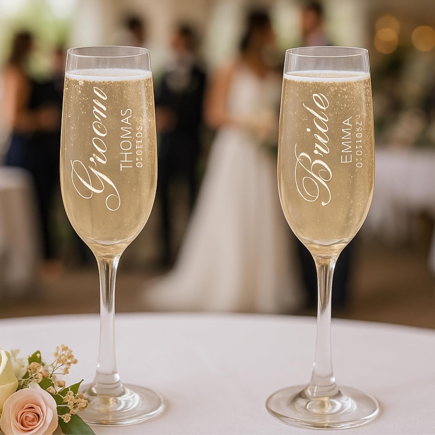 Gifts Inscribed Personalized Champagne Glasses Set of 2 Engraved Mr and Mrs Champagne Flutes Custom Stemmed Glassware Gift for Wedding, Engagement, Anniversary, Bridal Party