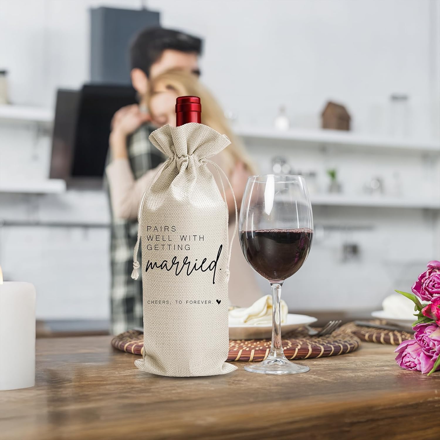 DOI-LANEE Wedding Wine Gift Bag Married Gifts for Bride Groom Bridal Shower Gifts Engagement Wedding Party Decorations Supplies Newlywed Honeymoon, 1 Pcs Burlap Wine Bottle Cover Bag – DL366