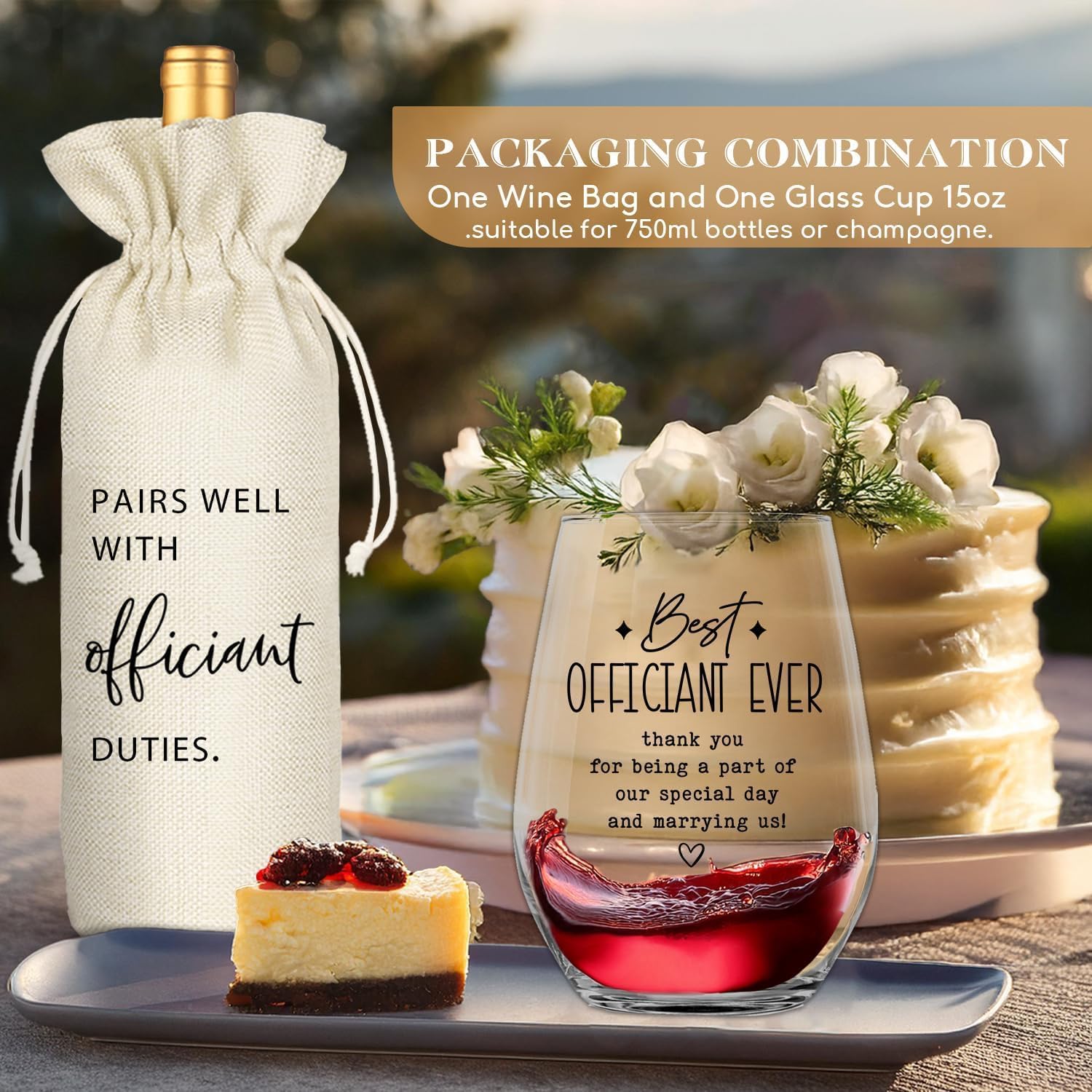 Wedding Officiant Gifts: Wine Bag & Glass Set – ‘Best Officiant Ever’ Thank You Gift from Couple