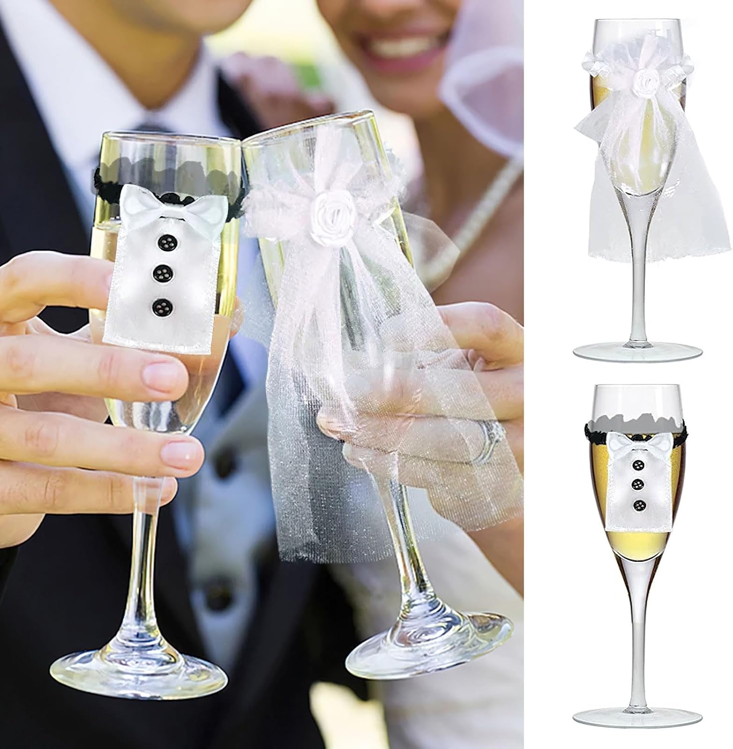Marriage Bride Groom Dress Wine Cups Wrap Champagne Glass Bottles Cover for Engagement Wedding Party Decoration Ornaments Glass Cup Decoration Valentine's Day