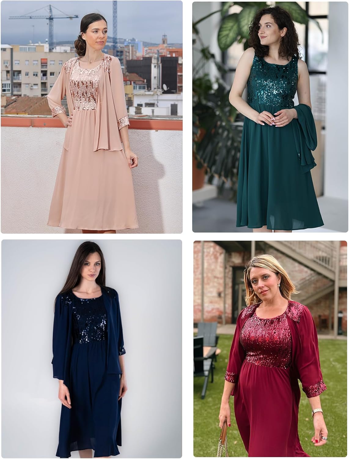 GRACE KARIN Wedding Guest Dress Mother of The Bride Dresses Two Piece Formal Sequin Dress with Jacket Tea Length 2025