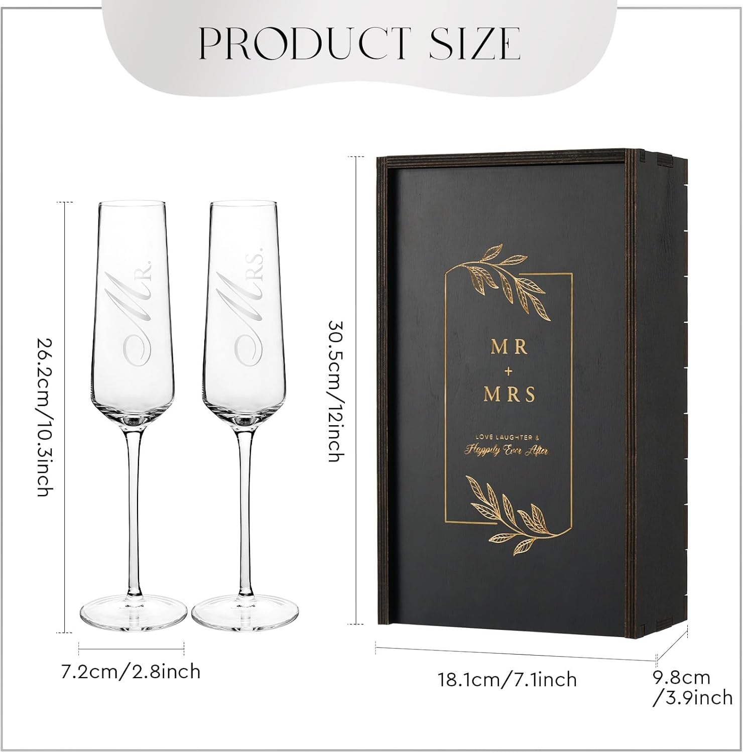 Mr. & Mrs. Champagne Flute Set – Elegant His and Hers Wedding Toasting Glasses for Celebrations, Bridal Shower Wedding Registry Gifts, Tall Wine Glasses for Bride and Groom
