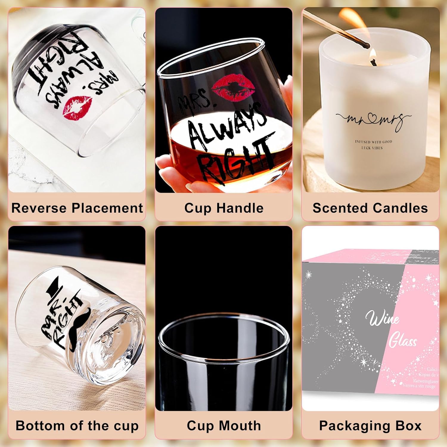 Mr. Right & Mrs. Always Right Whiskey & Wine Glasses – Funny Couple Gifts for Wedding, Anniversary, Valentine’s Day