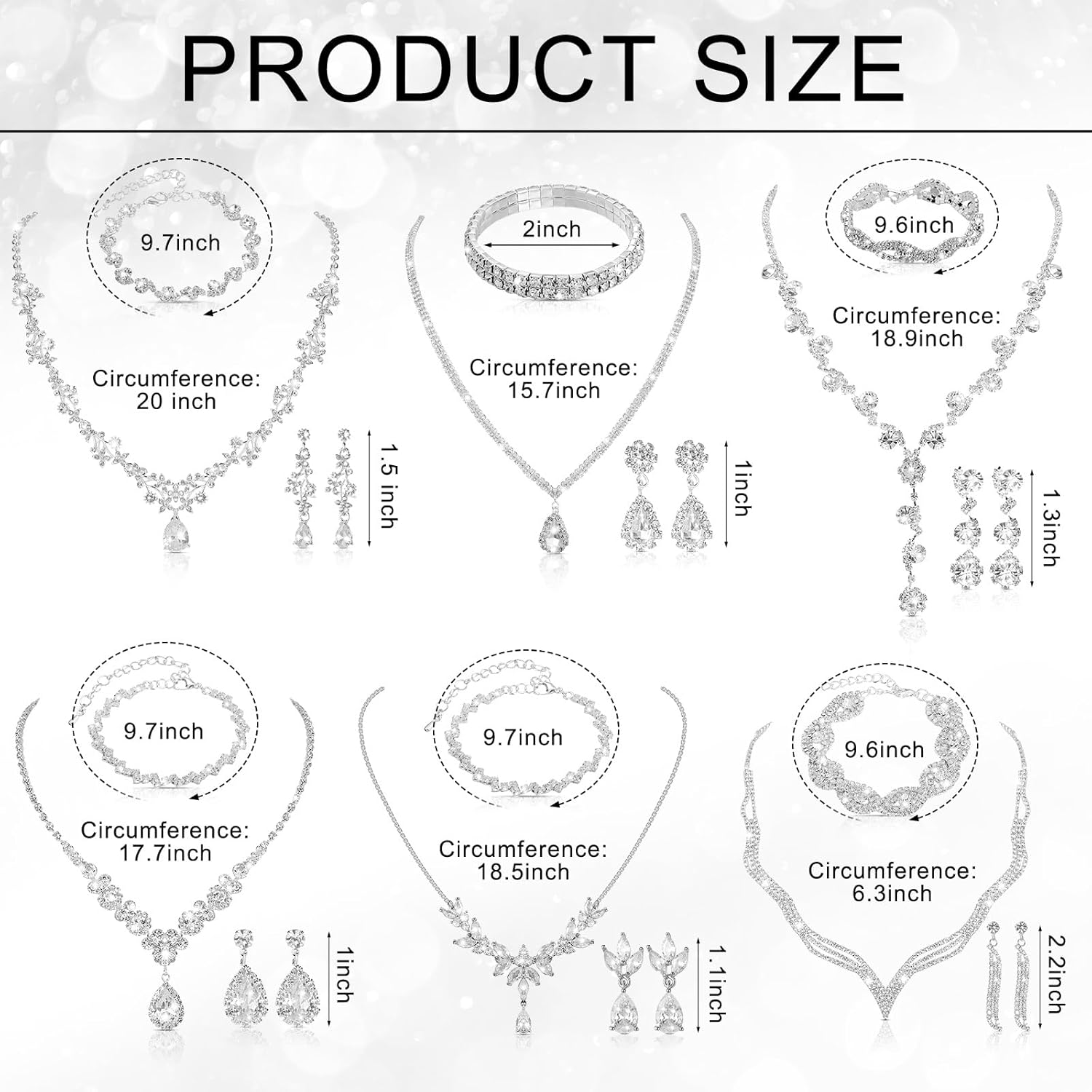 6 Sets Bridesmaid Jewelry Set for Wedding Silver Crystal Rhinestone Necklace Earrings Bracelet for Women Bride Bridal Jewelry