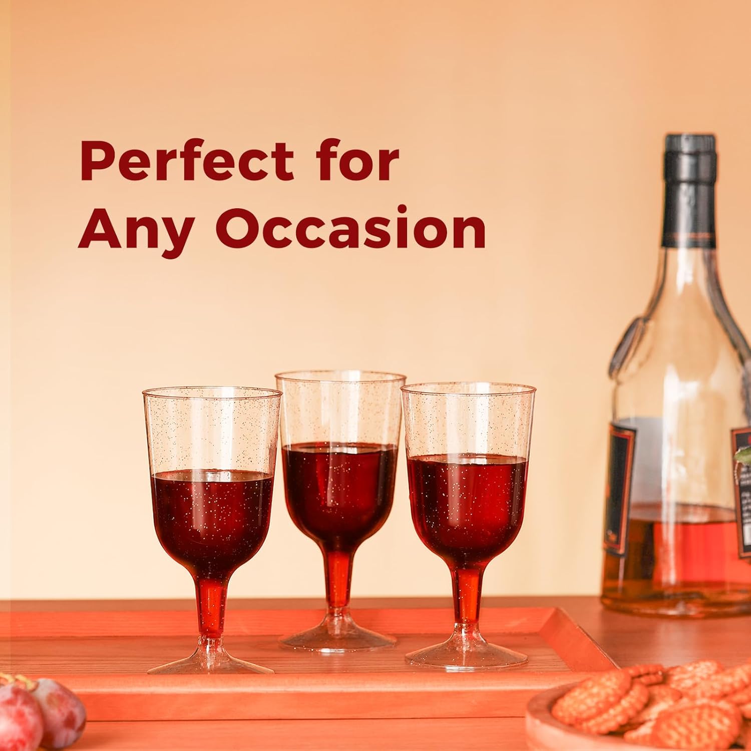 30 Pack 6oz Plastic Wine Glasses Disposable Gold Glitter Mini Stemware with Removable Base for Weddings, Parties, Champagne, Toasting