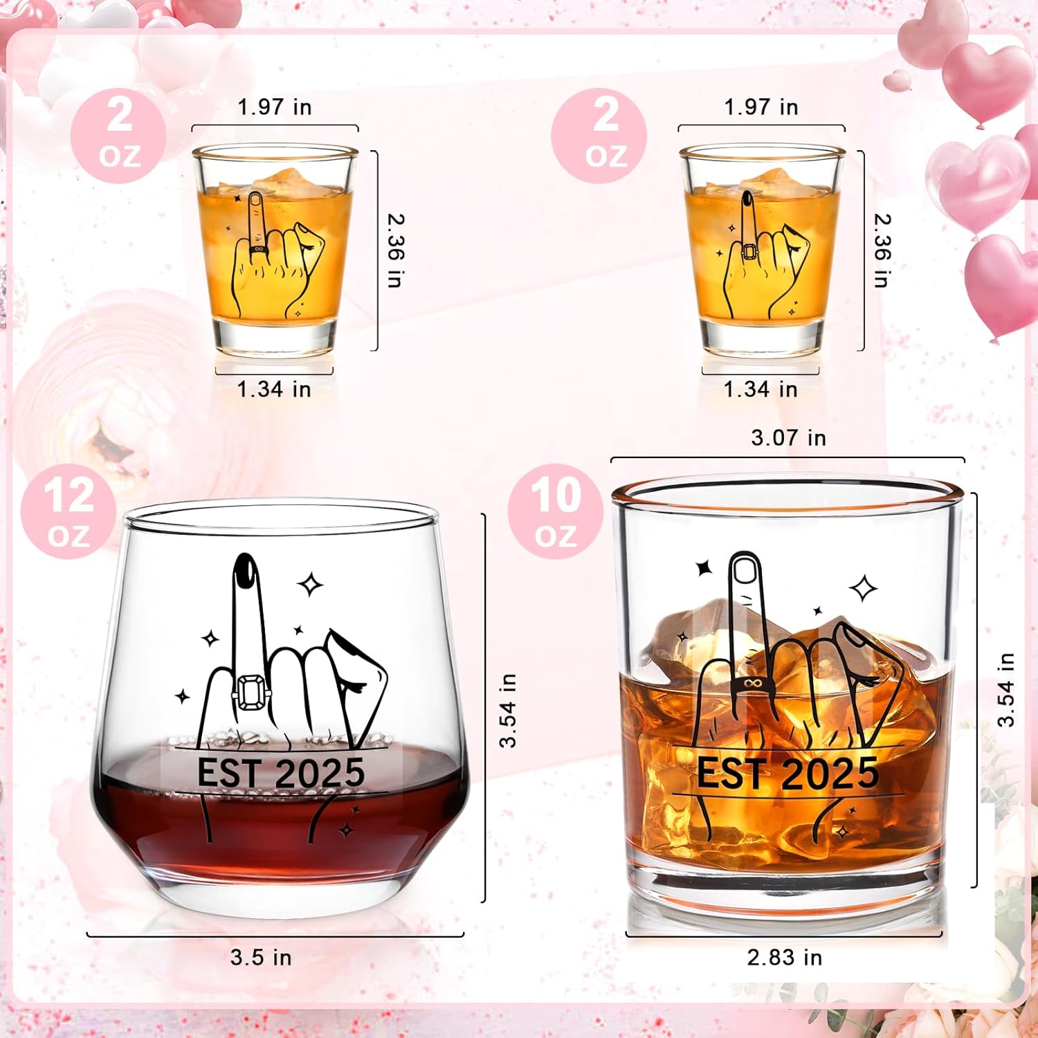 Futtumy Ring Finger Est 2025 Wine Glasses Set of 4, Wedding Gifts for Couples, Bridal Shower Gifts, Engagement Gift for Couples Bride Groom Mr. Mrs. His Hers Bride To Be