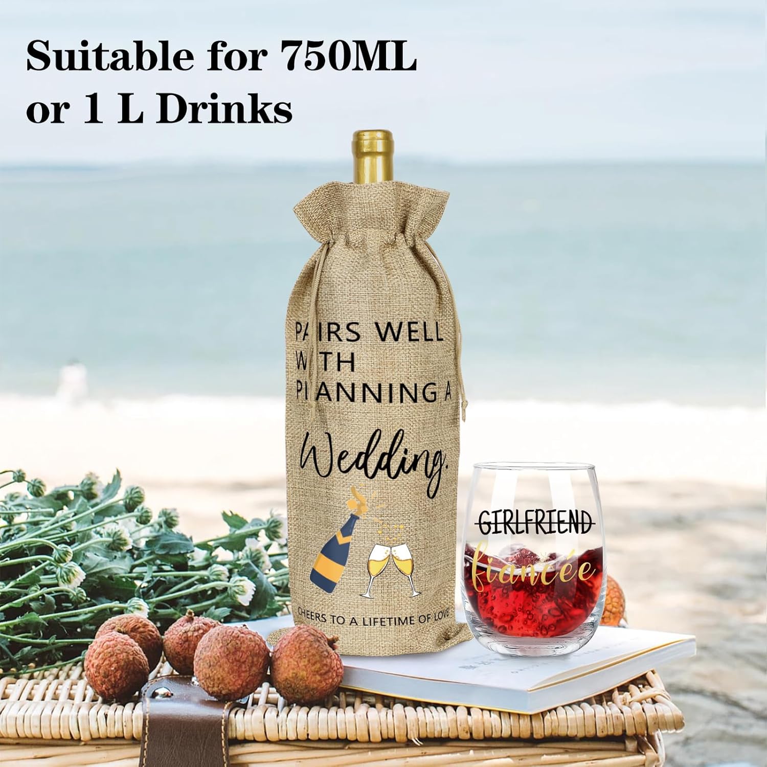 Engagement Gifts for Couples, Boyfriend and Girlfriend Wine Glass Engaged Gift Set with Wine Bag, Fiance Fiancee Gift for Him and Her Bride and Groom, Wedding Bridal Shower Gifts for Newlywed