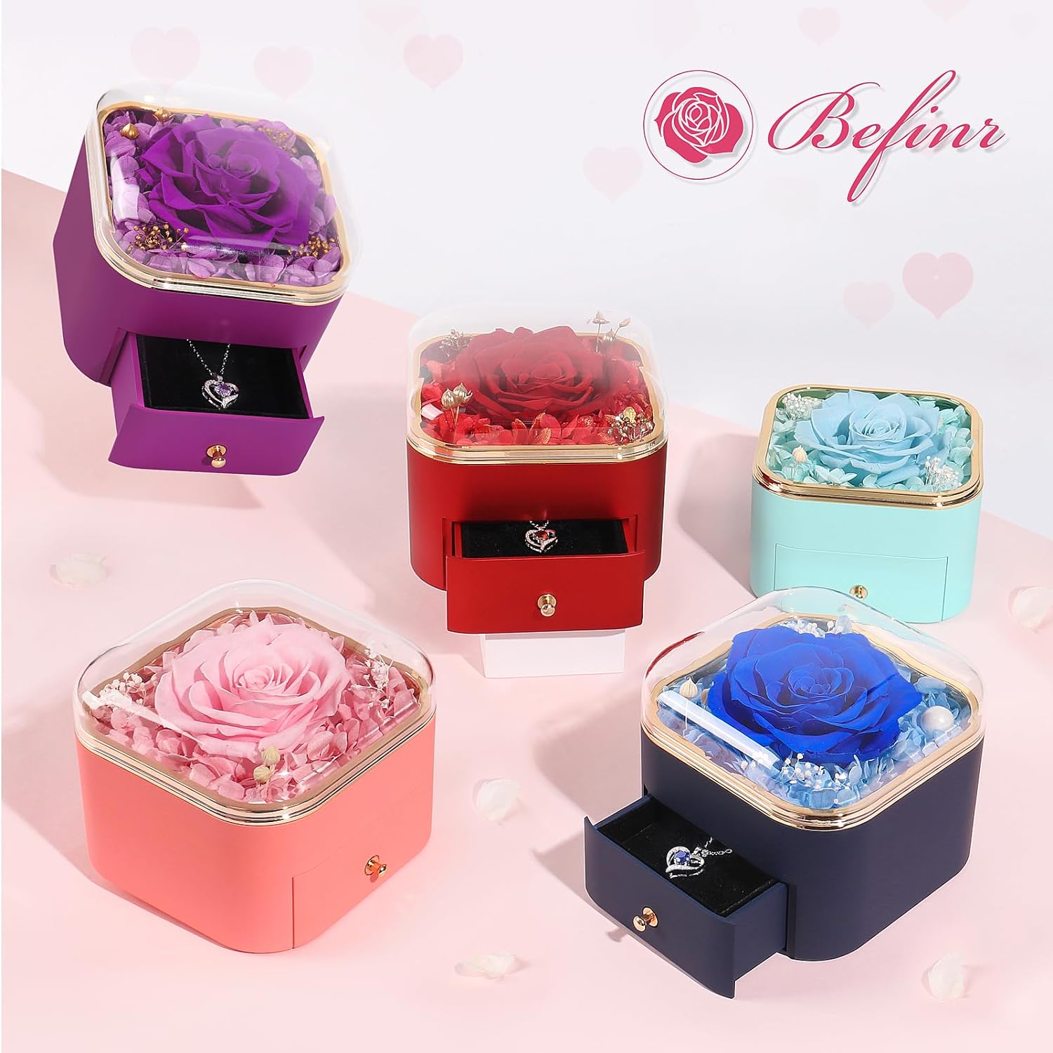 Beferr Gifts for Women Mom Preserved Rose Forever Flower with Necklace Fresh Flowers for Delivery Prime Birthday Gifts for Wife Sister Grandma Christmas Anniversary Eternal Purple Roses