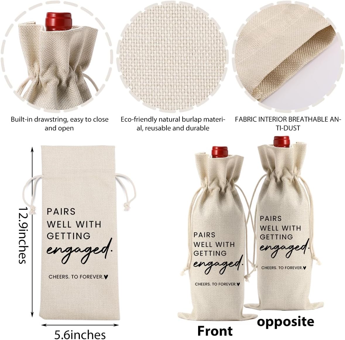 FBCCZEY Engaged Gifts, Engagement Gifts for Couples Her, Engagement Party Decorations Gifts for Engaged Couple Wine Bag, Pairs Well with Getting Engaged Wine Bottle Bag