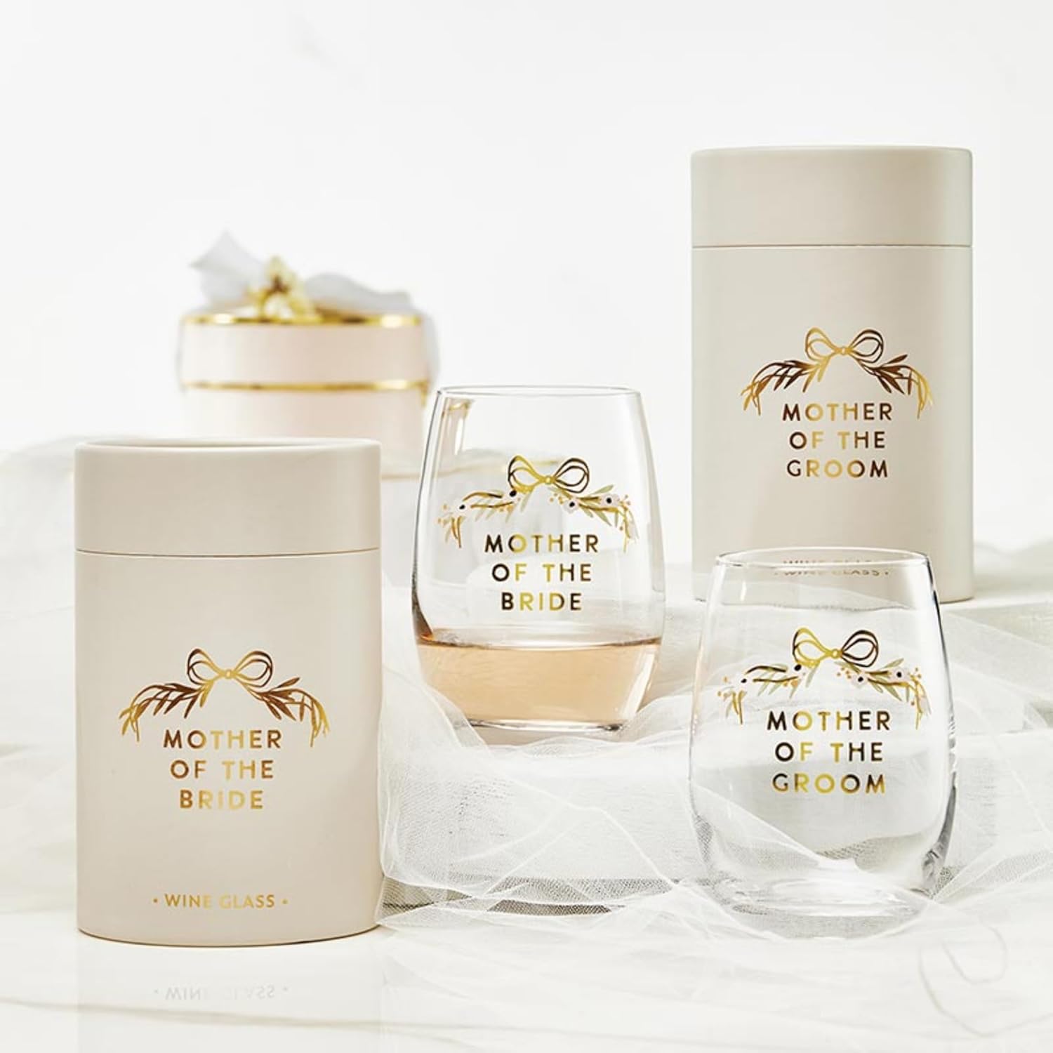 Santa Barbara Design Studio Wedding Party Gift Boxed Wine Glasses Gold Foil Stemless Wine Glass, 17-Ounce, Mother Of The Bride