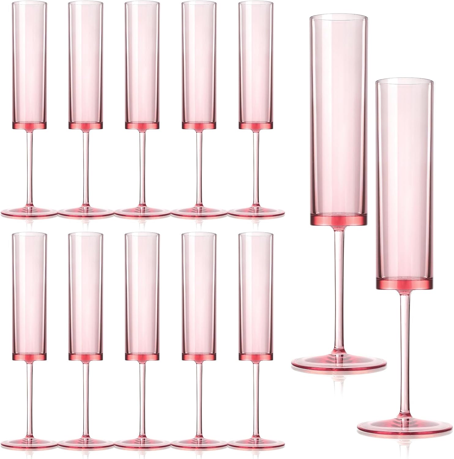 12 Pieces Pink Champagne Flutes 6 OZ Acrylic Reusable Wedding Toasting Glasses Stemmed Coupes Square Champagne Glasses Rose Bride Wine Glasses For Party Birthday Christmas Anniversary Wedding