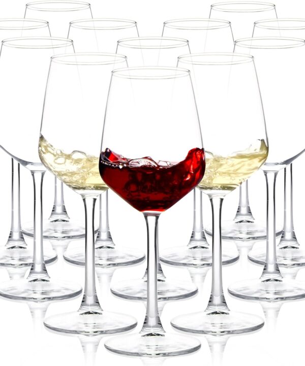 Wine Glasses Set of 12, 12oz Clear Red/White Wine Cup, Long Stem Wine Glasses for Party, Wedding and Home