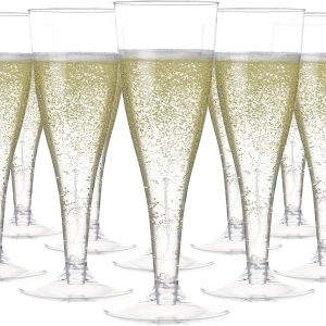 Prestee 100 Pack Clear Plastic Champagne Flutes - 4.5 oz Durable Disposable Champagne Glasses for Parties, Weddings, Toasting and Large Celebrations - Elegant Wine Glasses Stemware for Easy Cleanup
