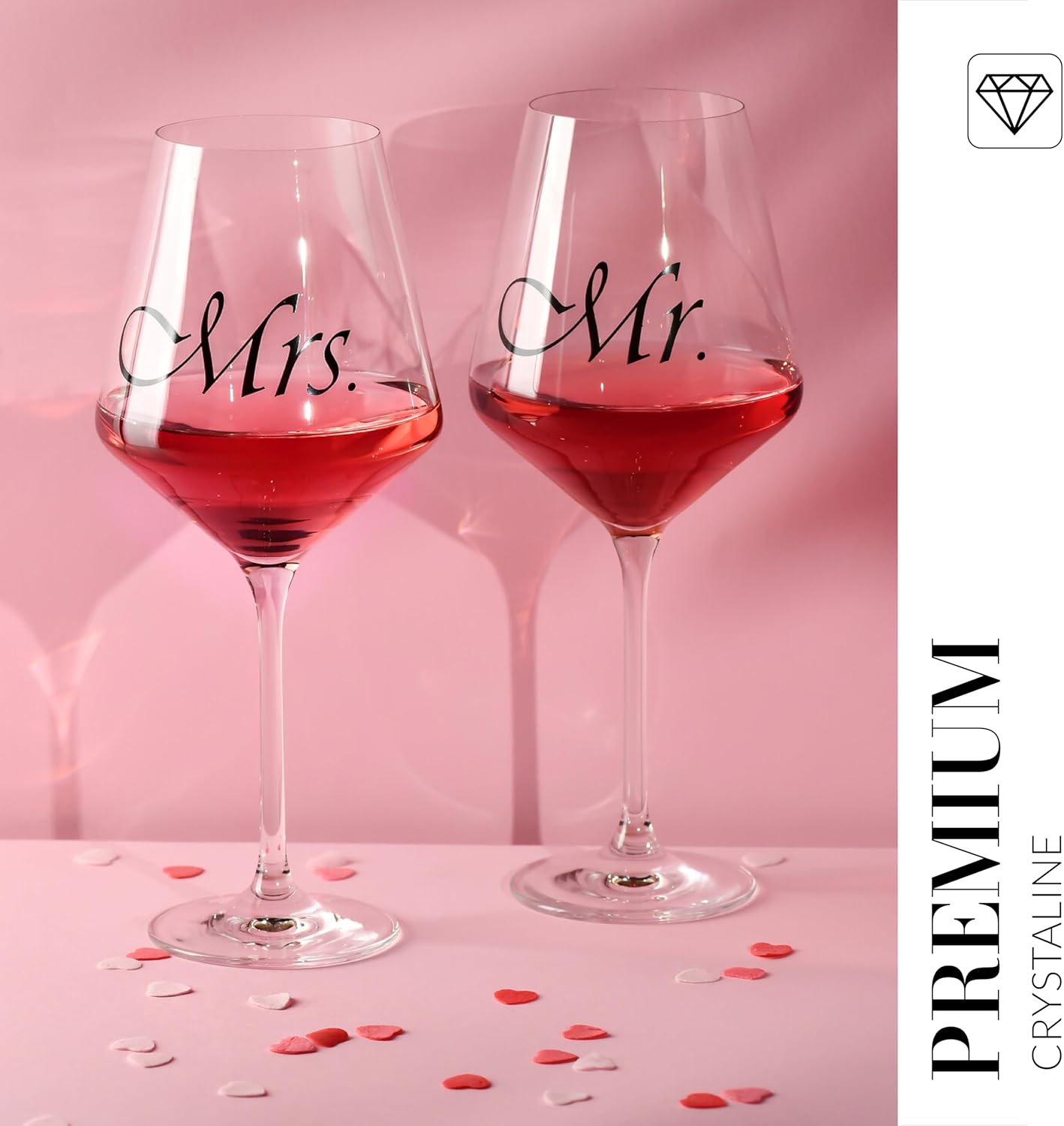Krosno Mr & Mrs Wine Glasses, Set of 2, 18.6 oz, Avant-Garde Collection, Crystal Glass, Ideal Wedding Gift, Dishwasher Safe, Made in Europe