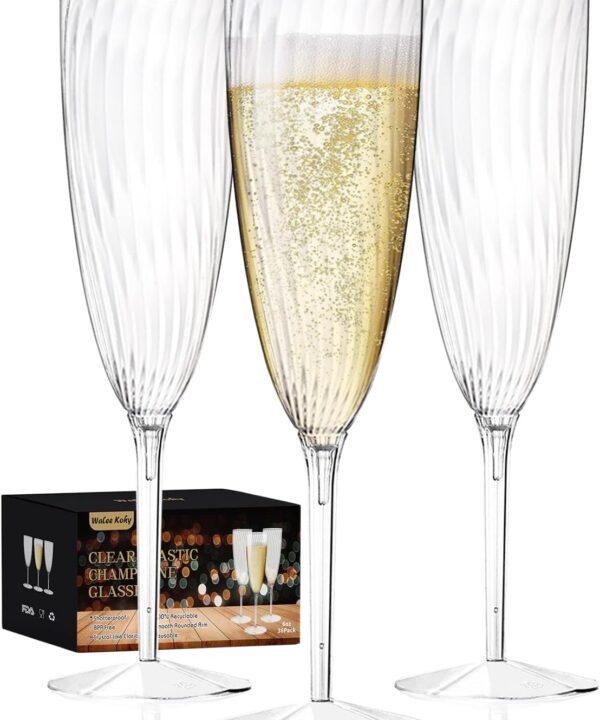 Plastic Champagne Flutes, 36 PCS Clear Disposable Wine Glasses Reusable Plastic Cocktail Cups for Home Daily Life Party Birthday Wedding Toasting Drinking Champagne(6 oz)