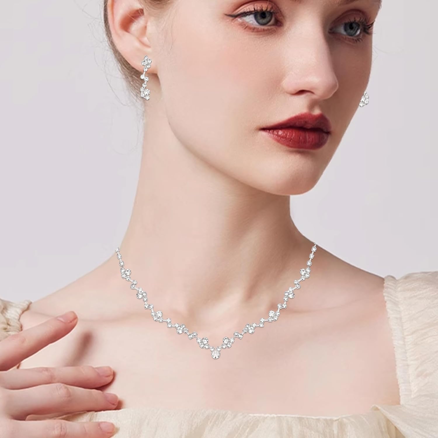 Elegant Necklace Earrings Bracelet Crystal Bridal Wedding Jewelry Sets for Brides Bridesmaid Prom Formal Costume Accessories for Women