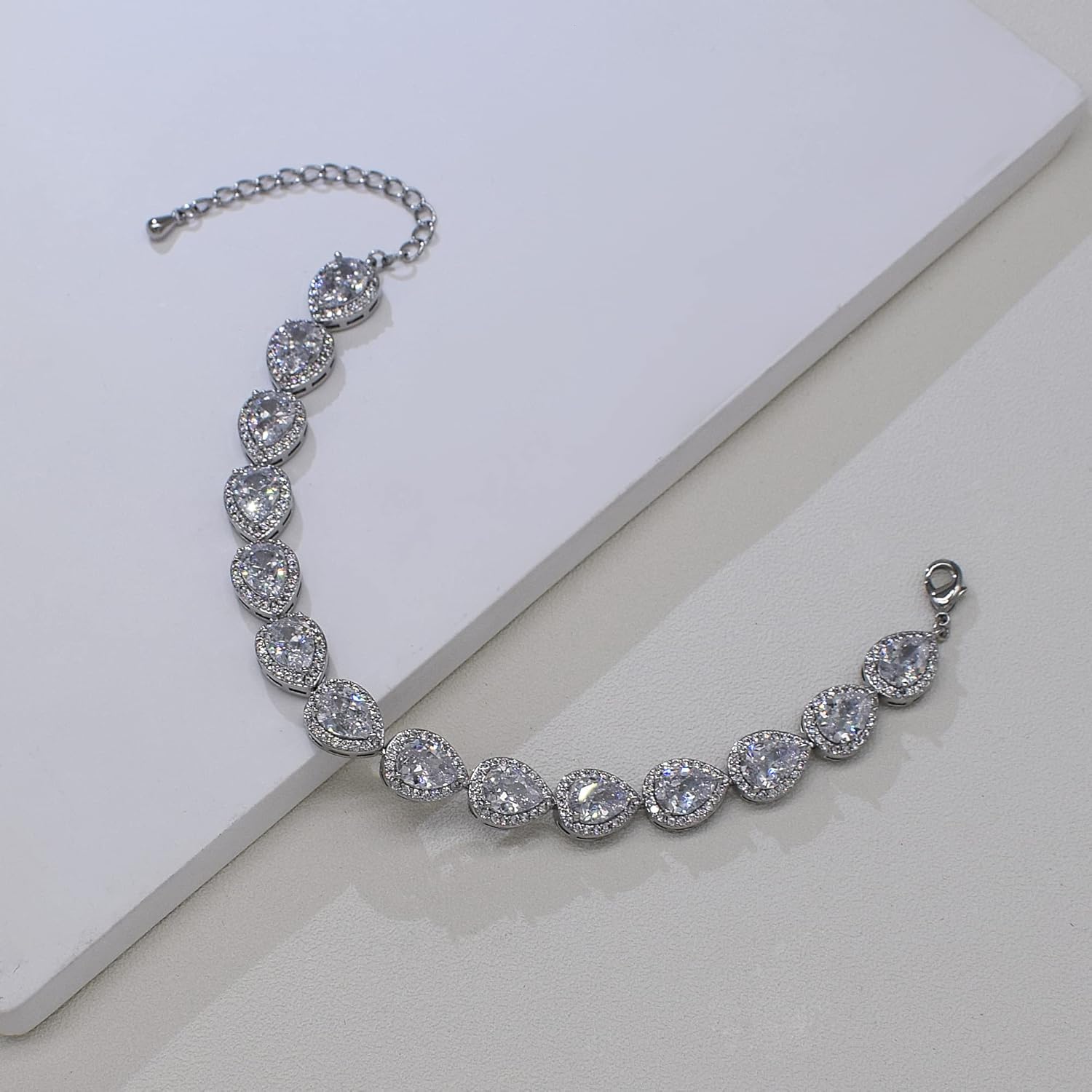 UDYLGOON Elegant Bridal Jewelry Set for Bride Bridesmaid Wedding Prom Teardrop Necklace Earrings Bracelet Set