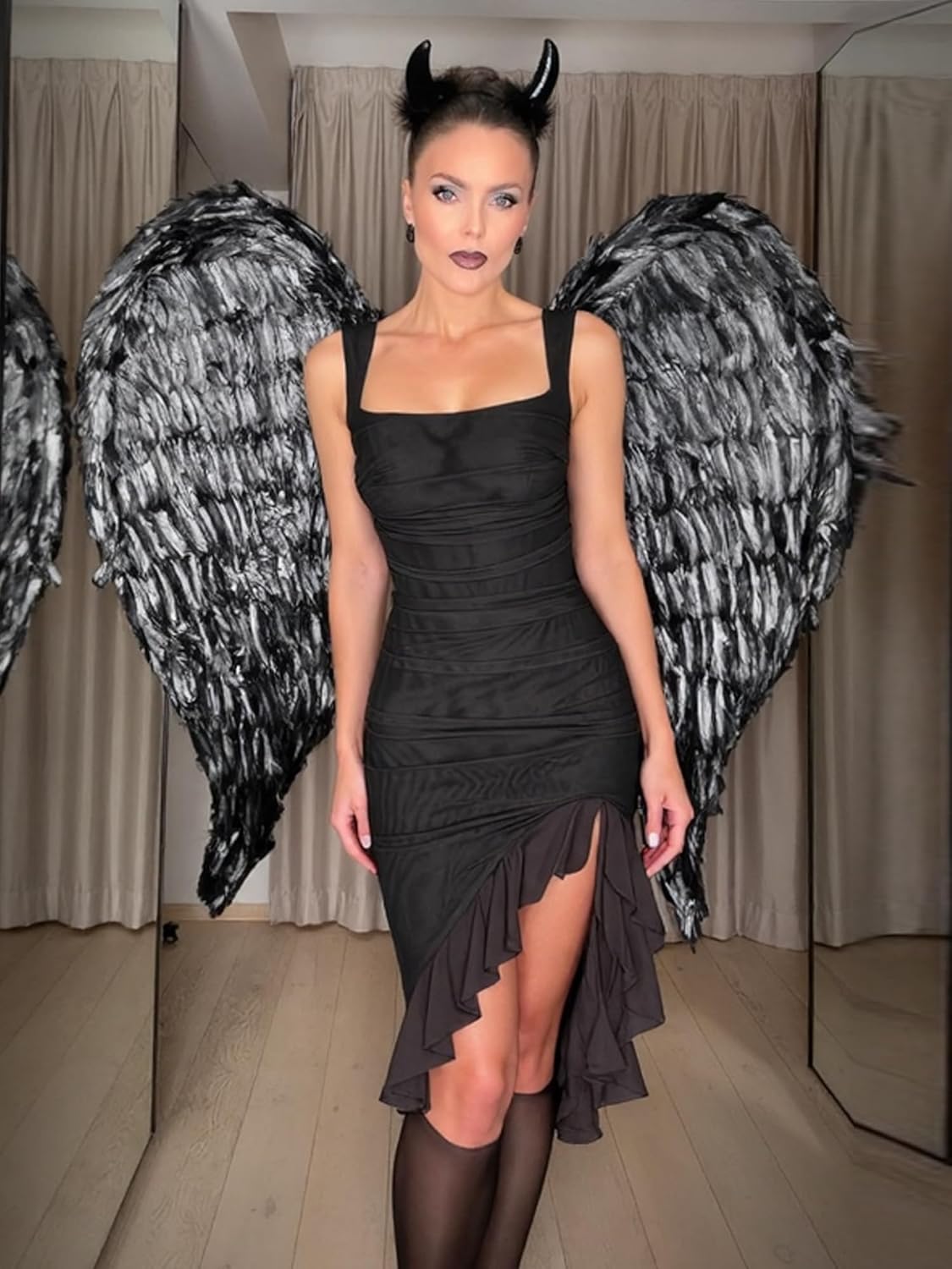 BORIFLORS Women’s Sexy Ruched Bodycon Midi Dresses Square Neck Sleeveless Ruffle Hem Club Party Tank Dress